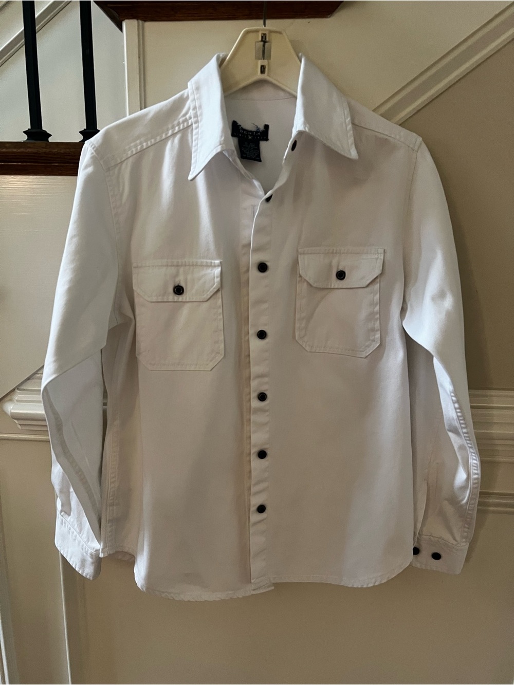 White Denim  Button-Front Long Sleeve Shirt with Chest Pockets